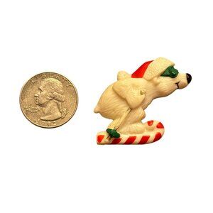 1983 Hallmark Cards Inc. Christmas Polar Bear Santa Hat & Candy Cane Pin Brooch